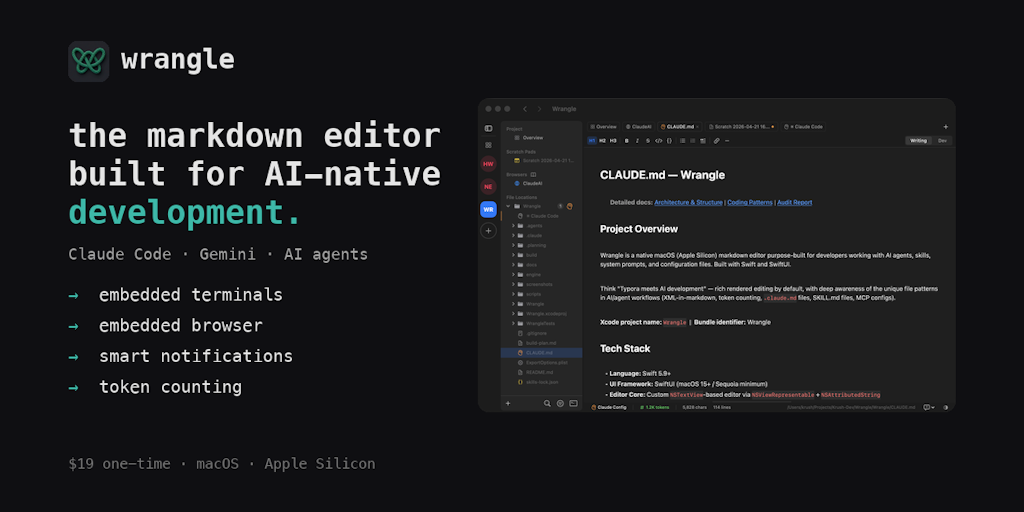 The markdown editor that understands CLAUDE.md | Wrangle 71b17aaf c057 4694 b9db 15ac1dcf9788.png