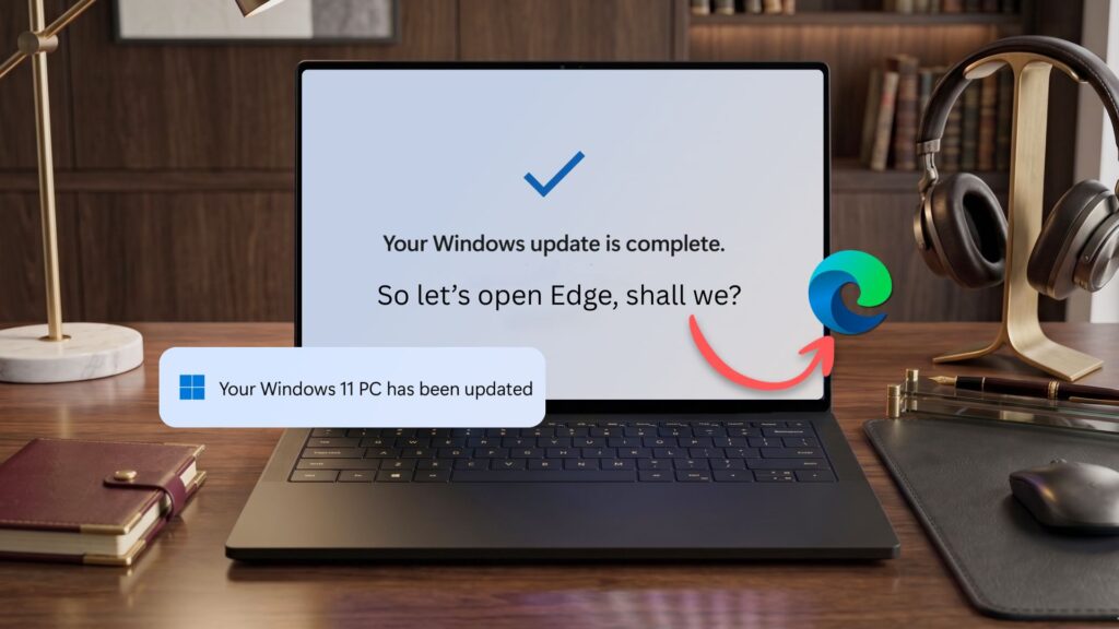 microsoft is promoting edge by opening it automatically after a windows update to showcase the os la.jpeg