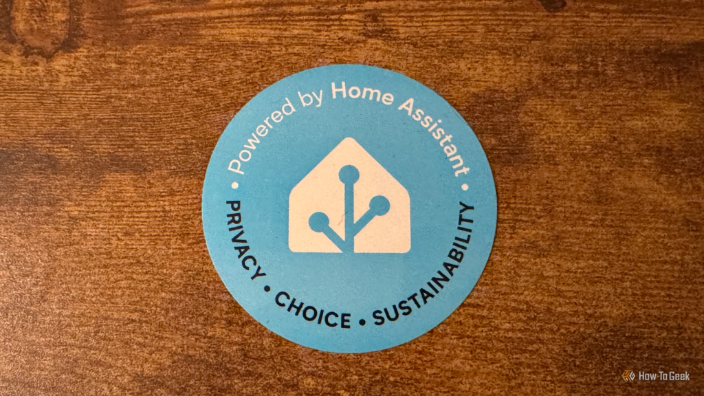 a home assistant sticker that reads powered by home assistant privacy choice sustainability.png