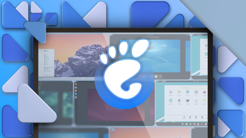 a screen displaying the gnome logo and several linux distros with a geometric pattern in the backgro.png