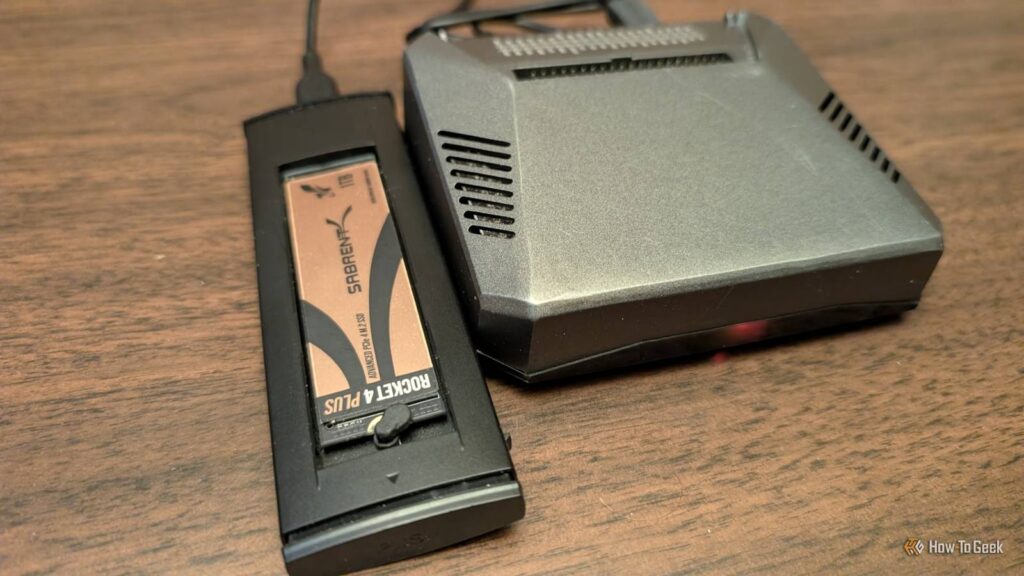 an ssd in a usb enclosure connected to a raspberry pi 4.jpg