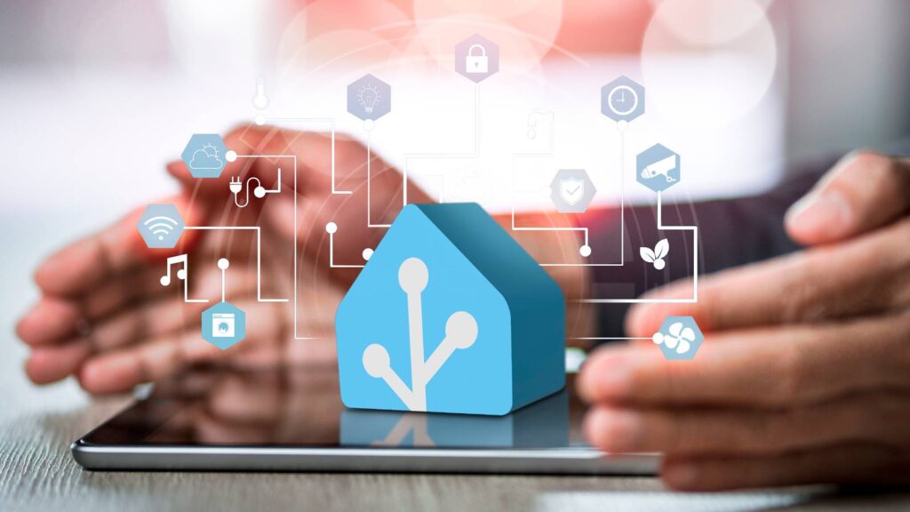 home assistant 3d icon on a tablet with a man s hand and icons of home electronics devices connectin.jpeg