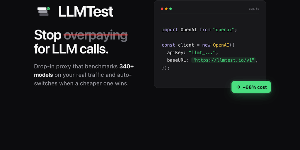 LLMTest | Use the suitable LLMs on your apps. Setup fallbacks. Be at liberty. 1867727b ce99 4c28 a1b7 ff9c66fe1dc6.png
