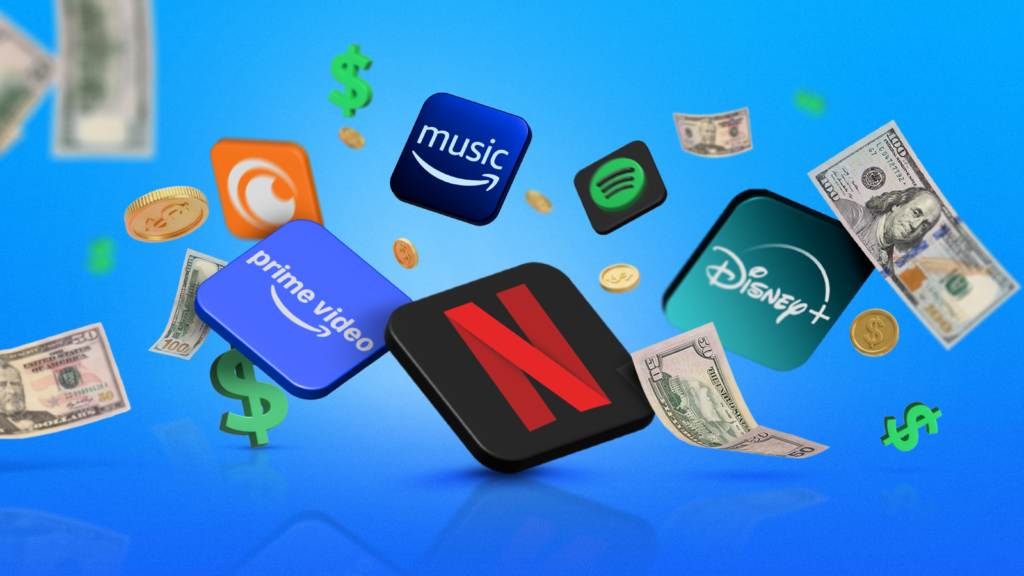 3d logos of netflix disney plus prime video spotify crunchyroll and amazon music surrounded by cash.png