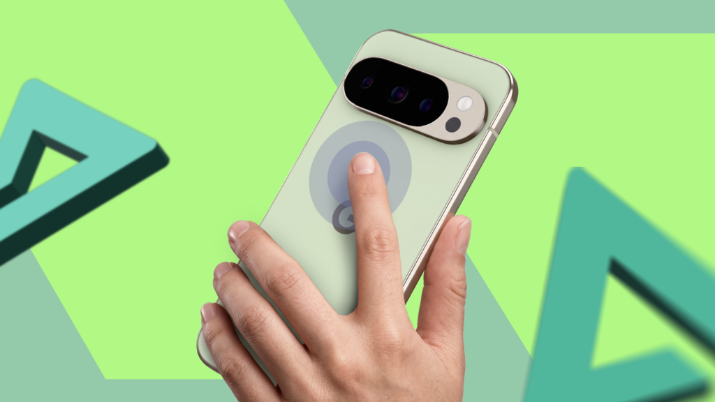 a hand holding a google pixel smartphone with an index finger double tapping the back of the device.png