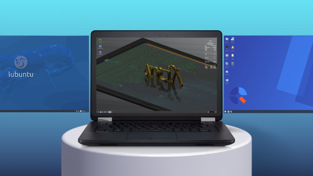 a laptop seen from the front running antix with two other distros in the background 1.png