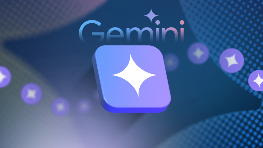a purple gemini icon with floating star symbols on a dark blue background.png