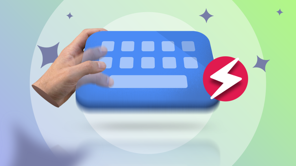 google keyboard with a red lightning bolt and motion blurred hand representing fast typing.png