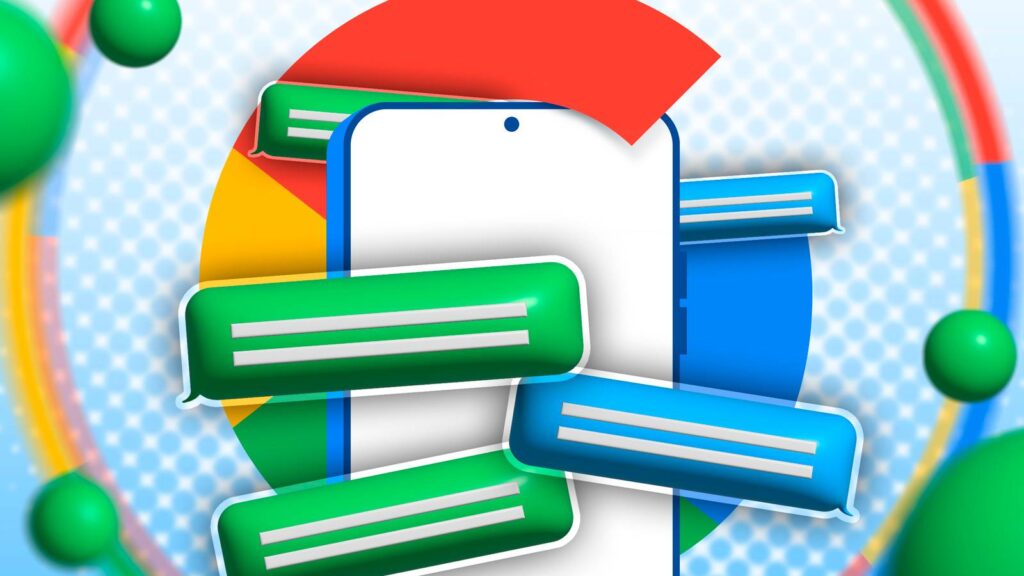 illustration of a phone emerging from within the google logo with message bubbles around it.jpg