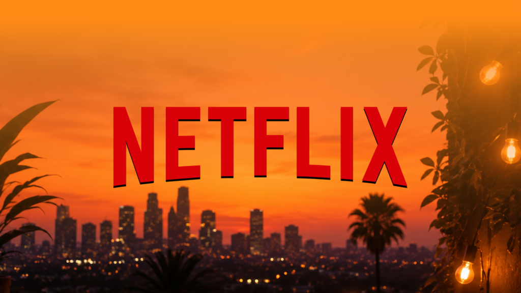 netflix logo over a city skyline at sunset.png