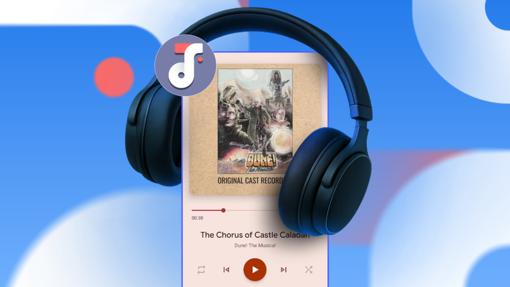 oto music player interface with headphones on an abstract blue background.png