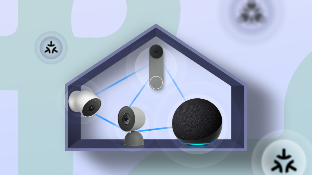 smart home devices inside a house shape connected via thread mesh network.png