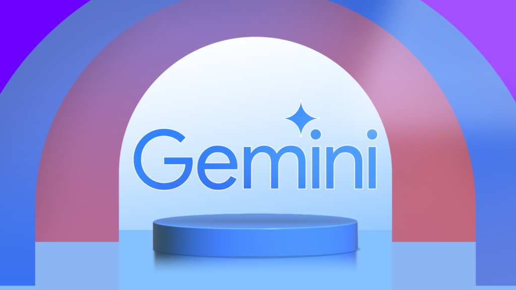 the gemini logo above a blue podium framed by colorful layered arches.png