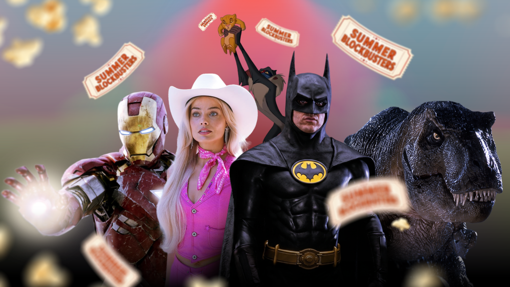 collage featuring characters from batman jurassic park the avengers barbie and the lion king surroun.png