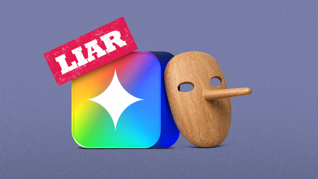 Gemini lied to me about my passion, and that confirmed me what its actual downside is gemini logo with a wooden pinocchio mask and a red liar stamp.png