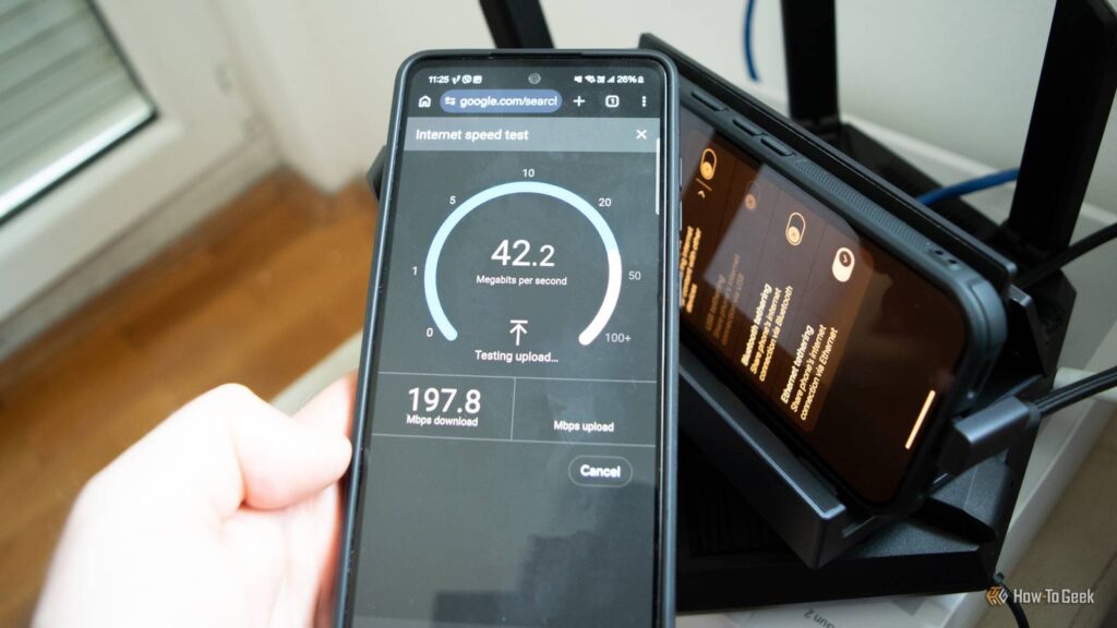 This Android environment is overriding your router's non-public DNS performing internet speed test on a samsung galaxy a52s 01.jpg