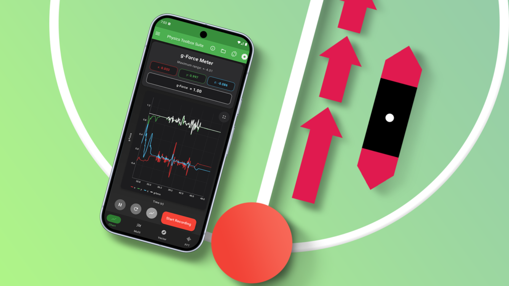 physics toolbox app running on an android phone displaying motion sensor data alongside a level indi.png
